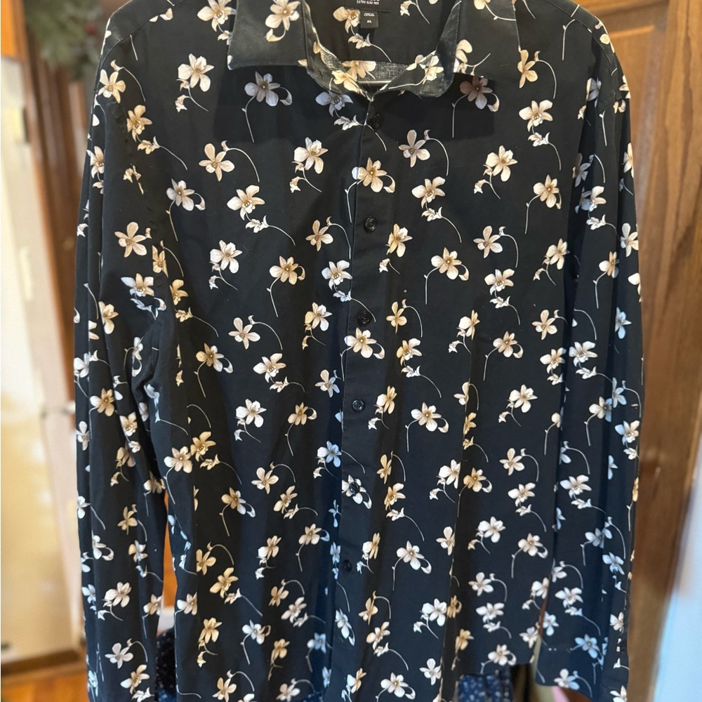 Express Black Shirt with Cream Floral Design
